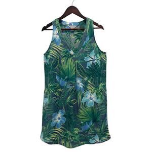 Tommy Bahama Kayo Blossoms Chambray Shift Dress V Neck Size M Beachy